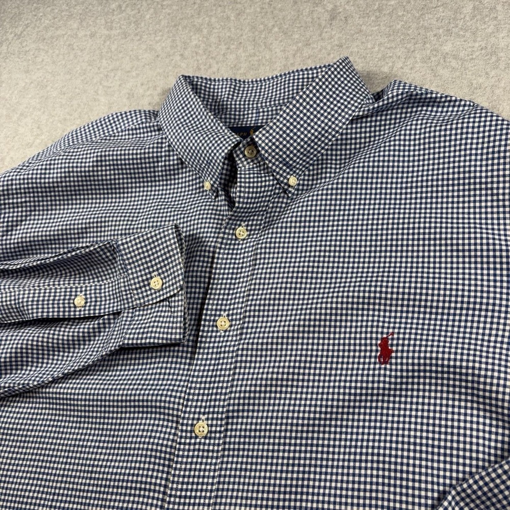 Ralph Lauren Shirt Mens Big 3XB Blue Check Classic Fit Button Down Pony Logo